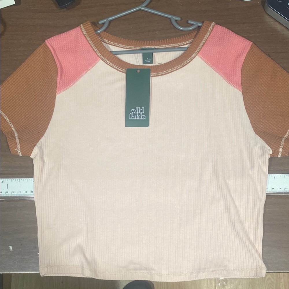 Wild Fable Cream and Pink Boxy Crop T-Shirt